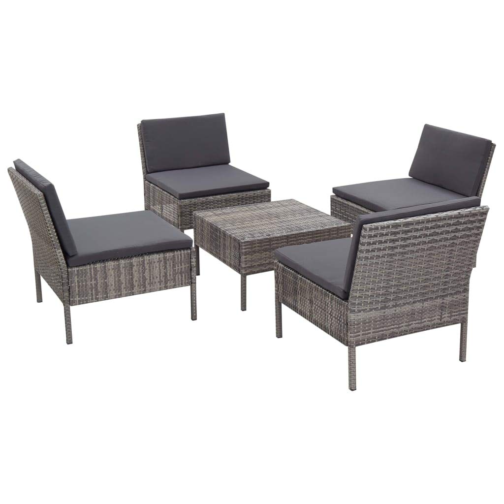Set da giardino per esterni Set da giardino per il tempo liberoSet Divani da Giardino 5 pz con Cuscini in Polyrattan GrigioPer terrazza, balcone, giardino, spiaggia