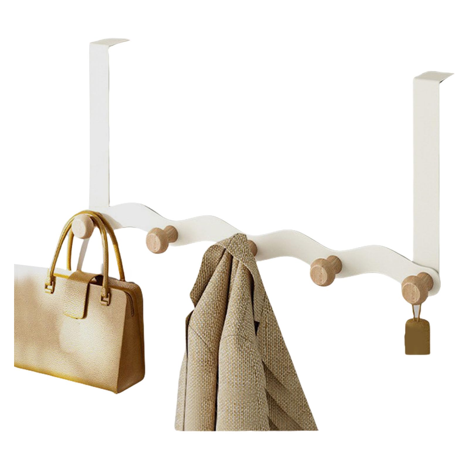 Tsophreniq Vertical Door Hooks Organiser Carbon Steel Frame Wooden Shelf for Hanging Clothes Hats Entryway Hanger Coats Bags Towels