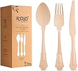 FOOGO Green 75pcs Elegant Disposable Wooden Cutlery Set, FSC® Certified, 25x Forks 25x Spoons 25x Knives, 20cm, Biodegradable Eco Friendly Cutlery Set, Ideal for Weddings, Bamboo