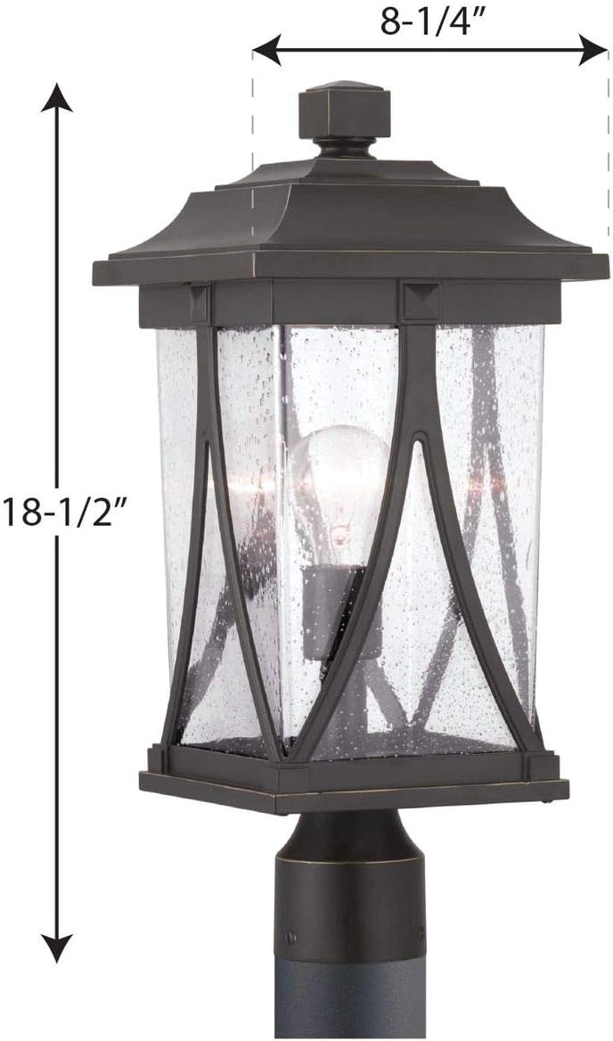 Progress Lighting Abbott Collection 1-Light Clear Seeded Glass Craftsman Outdoor Post Lantern Light Antique Bronze 18.50x8.25x8.25