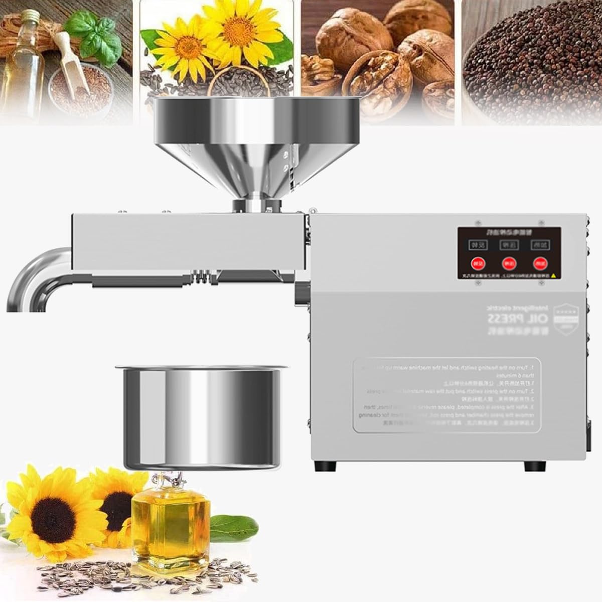 MYUYEE Commercial Oil Press Machine,Cold,Hot Automatic Electric Maker Food-Grade Stainless Steel Ext-Ractor Sesame Seeds,Olive Expeller