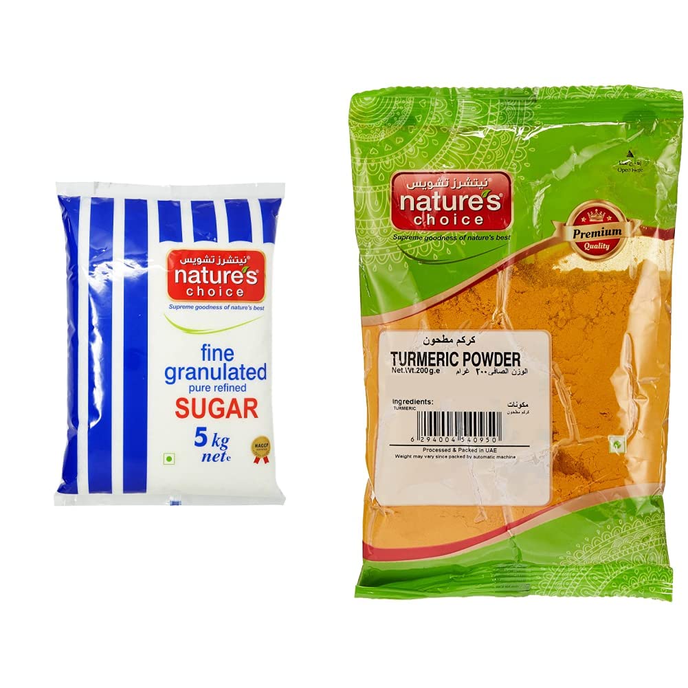 Natures ChoiceFine Granulated Sugar - 5 kg & Turmeric Powder - 200 gm