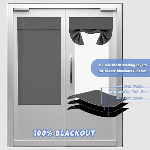 Miniatura 6 de Cortinas 100% opacas para puerta francesa, paneles de puerta Tricia fáciles de instalar, persiana de amarre para privacidad, gris oscuro, 26 x 40