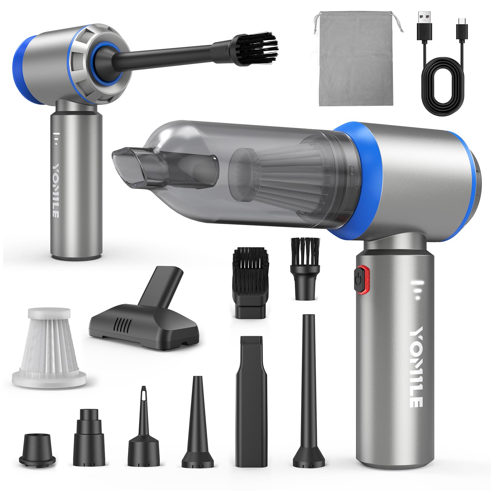 Aspirabriciole Senza Fili 4 in 1, Aspirapolvere Auto 25000PA Aspirapolvere Senza Fili Potente con Motore Brushless, Mini aspirapolvere Soffiatore Aspiratore per Casa, Ufficio, Cucina, Peli Animali