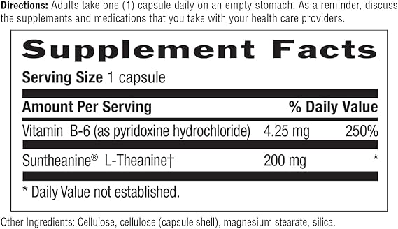 Country Life Suntheanine L-Theanine 60 Vegan Capsules | Natural Stress Relief Supplement with Inositol | Promotes Relaxation, Focus & Better Sleep | Certified Gluten-Free, Non-Drowsy Formula