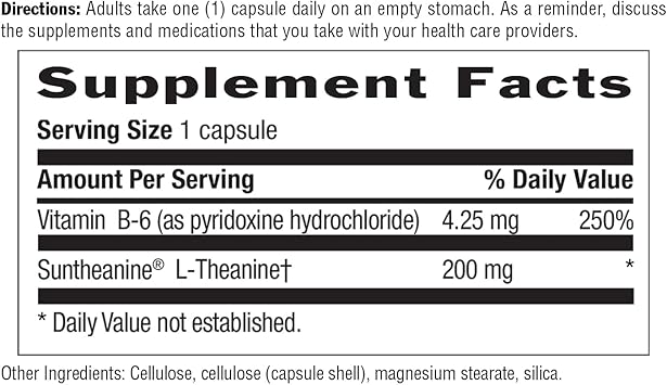 Country Life Suntheanine L-Theanine 60 Vegan Capsules | Natural Stress Relief Supplement with Inositol | Promotes Relaxation, Focus & Better Sleep | Certified Gluten-Free, Non-Drowsy Formula