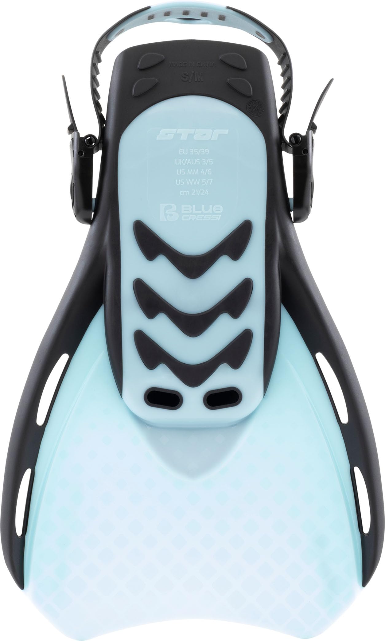 CRESSI since 1946 - Star Fins - Compact Adjustable Fin with a Powerful Vented Blade and a Comfortable Open Heel Foot Pocket - Black/Cyan - L/XL_EU 44/48 - Adults