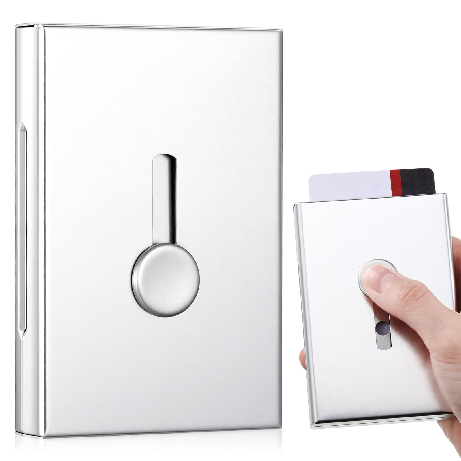 Zonon Large Thumb Drive Business Card Holder Fit 28 Name Credit Aluminum Alloy Slide out Name Card Case Portable Business Holder Wallet Pocket for Men