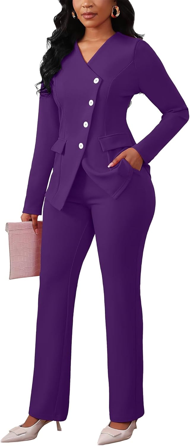 Pant Suits for Women Dressy Long Sleeve Blazer Jackets and High Waisted Wide Leg Pants Sets 2 Piece Work Outfit 2025 - Image 2