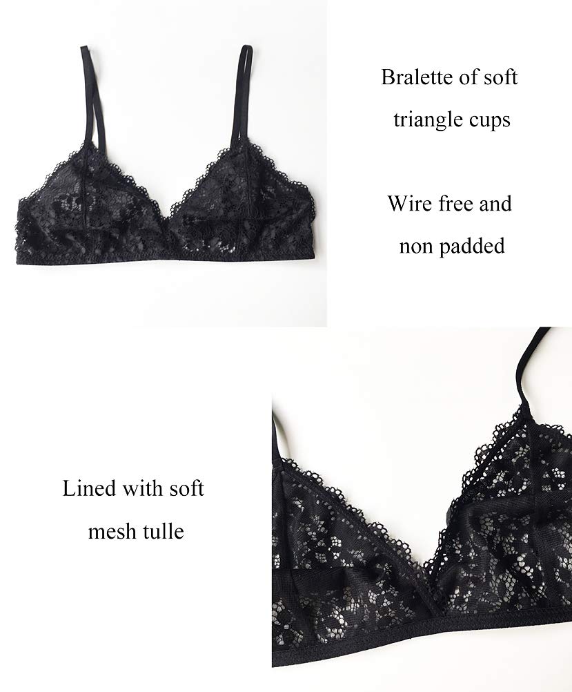 Selected Bralette Pizzo e Slip, Soft Lace Reggiseno Triangolo Floreale Senza Ferretto Non Imbottito, Biancheria Intima Sexy Donna