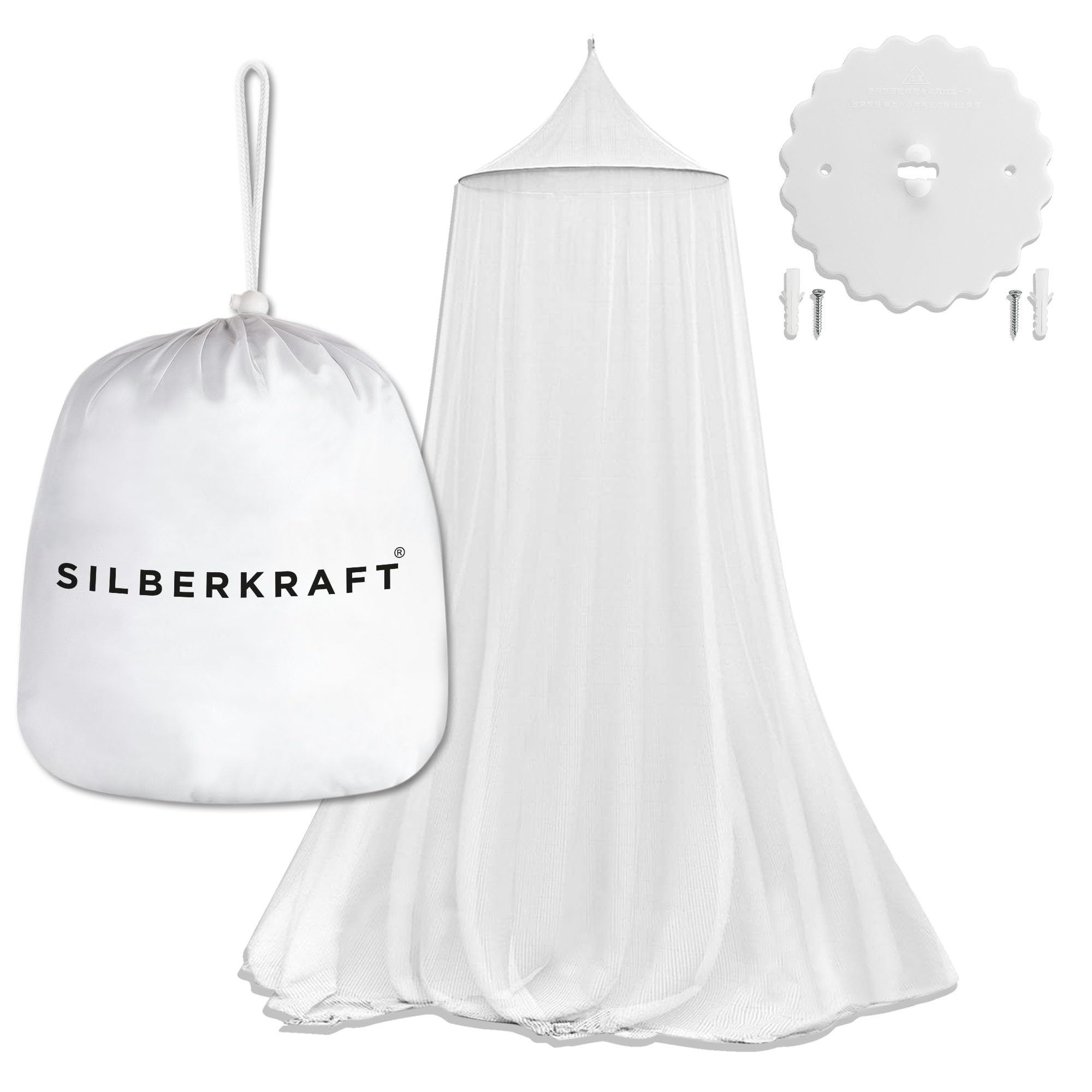Silberkraft Moustiquaire de qualité supérieure avec crochets et chevilles, XXL pour lit double, moustiquaire pour voyage et à la maison, avec sac de transport