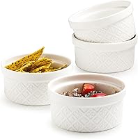 Vista 22 de Ramequines de 177 ml con tapas aptos para horno, pequeños ramequines de crema catalana con cubiertas, juego de 4 ramequines de cerámica, tazones