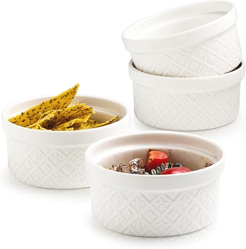 Miniatura 22 de Ramequines de 177 ml con tapas aptos para horno, pequeños ramequines de crema catalana con cubiertas, juego de 4 ramequines de cerámica, tazones de