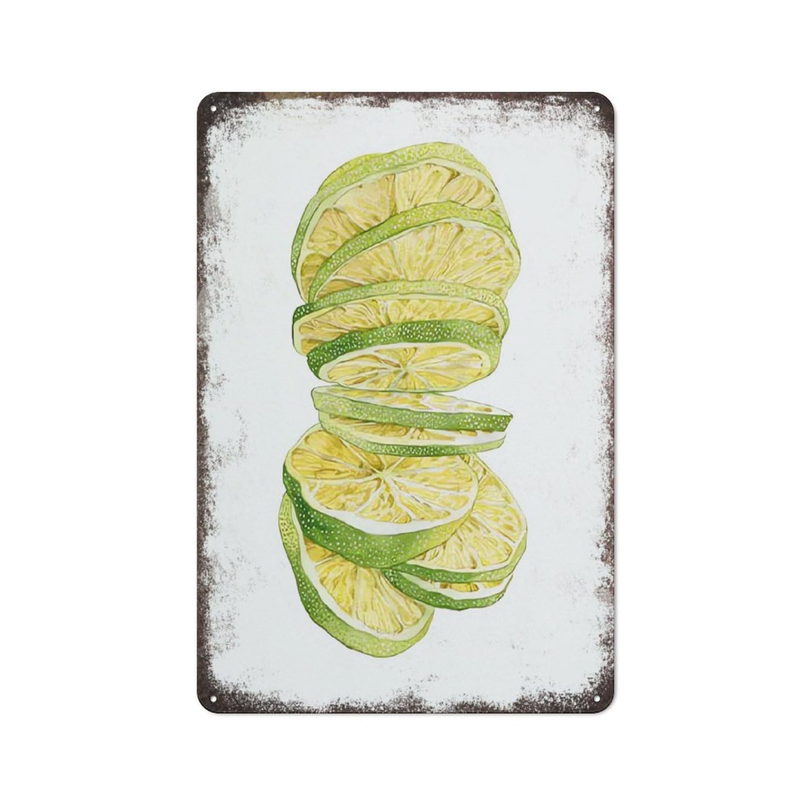 Lime Green Lime Slide Watercolour Fruit Food Arts Retro Wall Poster Art Decor Metal Tin Sign Garage Bar Courtyard Decor 8X12Inch