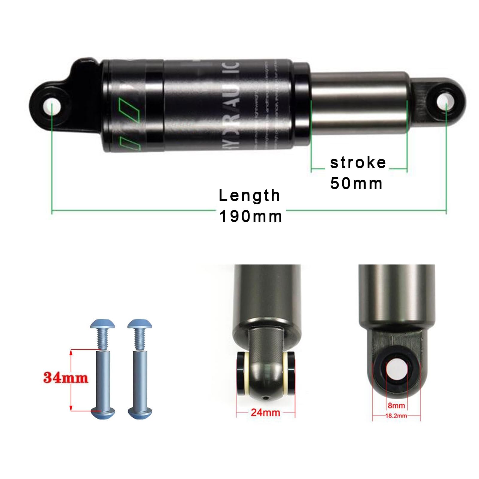 Amortiguador Amortiguador de suspensión Trasera Repuesto, aleación Aluminio, Bicicleta eléctrica Plegable, Piezas hidráulicas 125-200mm(185mm-1000lbs)