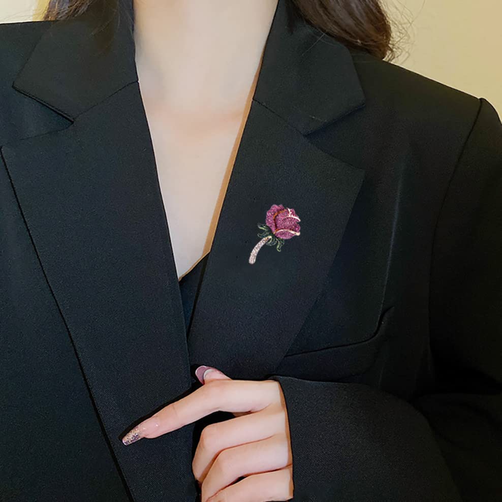 Image of YOQUCOL Elegant Cubic Zirconia Crystal Rhinestone Red Rose Shape Brooch Pin for Women Grils
