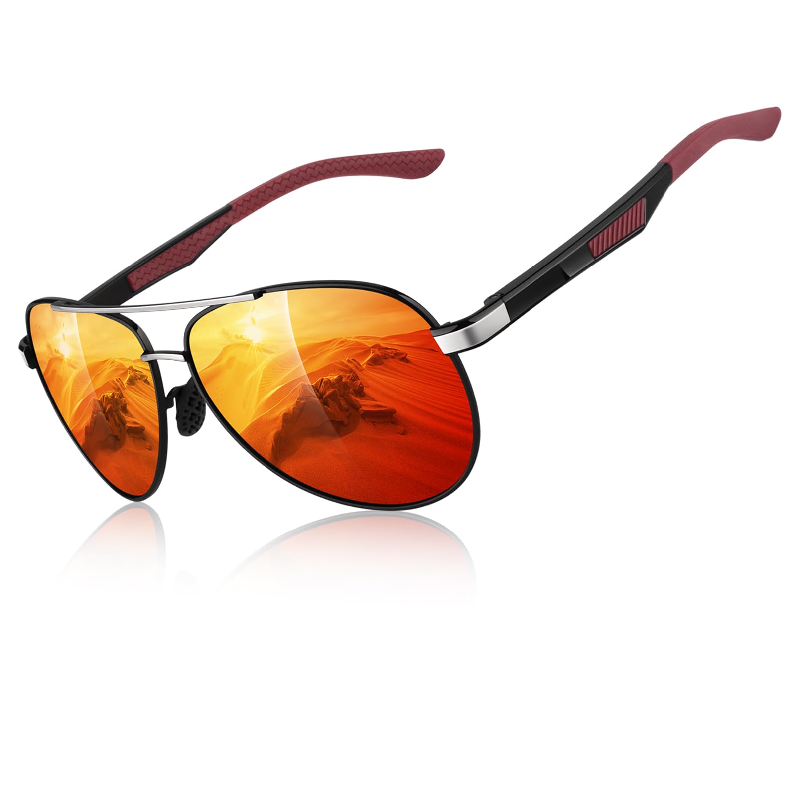 CGID GA61 Premium Al-Mg Alloy Pilot Polarized Sunglasses UV400, Full Mirrored Spring Hinges Sun Glasses for Men Women Shades