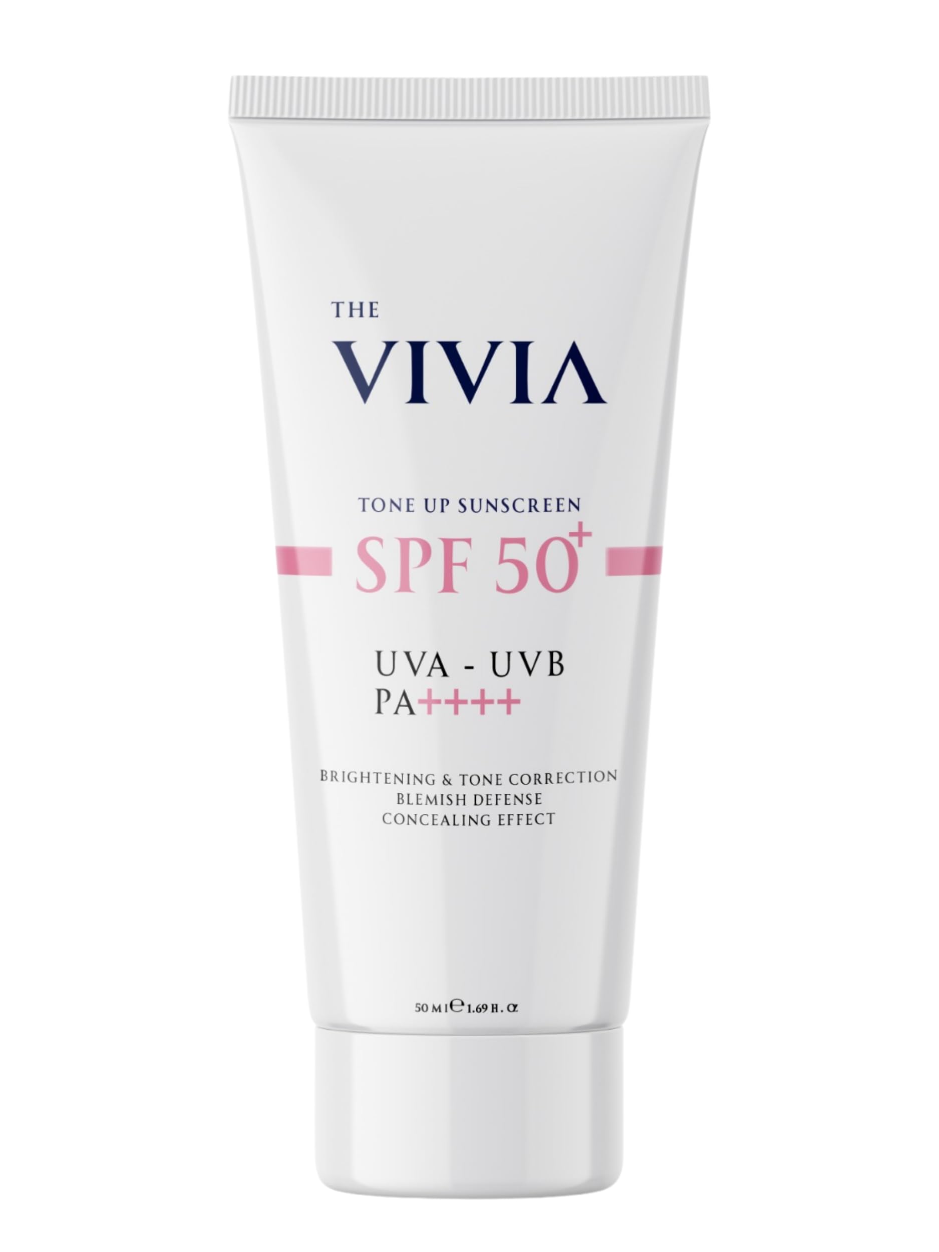 The Vivia Ton Eşitleyici ve Aydınlatıcı, Leke Karşıtı, Yüksek Koruyucu SPF50+ Pembe Renkli Güneş Kremi, 50 ml