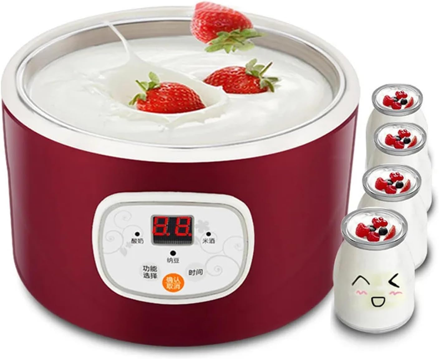 Eléctrica Yogurt, fermentador de acero inoxidable para yogur, natto, vino de arroz, capacidad de 1 litro, temporizador digital, control termostático para alimentos probióticos caseros saludables