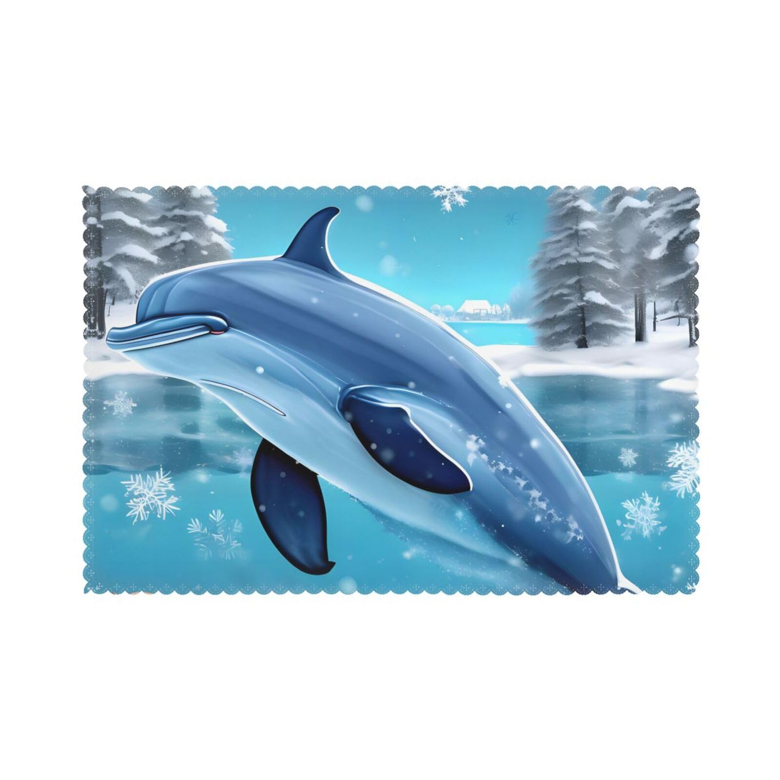 winter the dolphin Placemat set of 6, oil-proof and insulated dining table placemats, washable and wipeable.