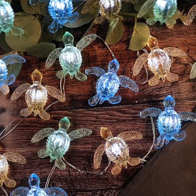 JASHIKA Beach Theme Sea Turtle Fairy Lights Marine Life-10ft 30LED Waterproof Battery Operated String Lights Indoor Outdoor-Cute Ocean D¨¦cor for Bedroom Garden Wreath Fence Bathroom Office Decor