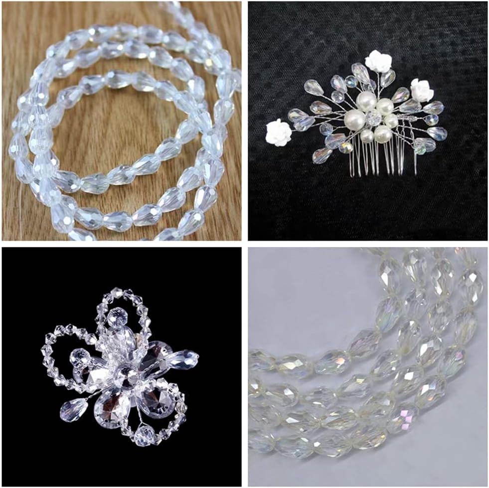 Crystal Glass Beads Teardrop Vertical Hole Faceted Shape Crystal AB Spacer Beads for Jewelry Making DIY Bracelet Necklaces Pendant Handmade Decorations (White AB, 8x12mm) - Image 7