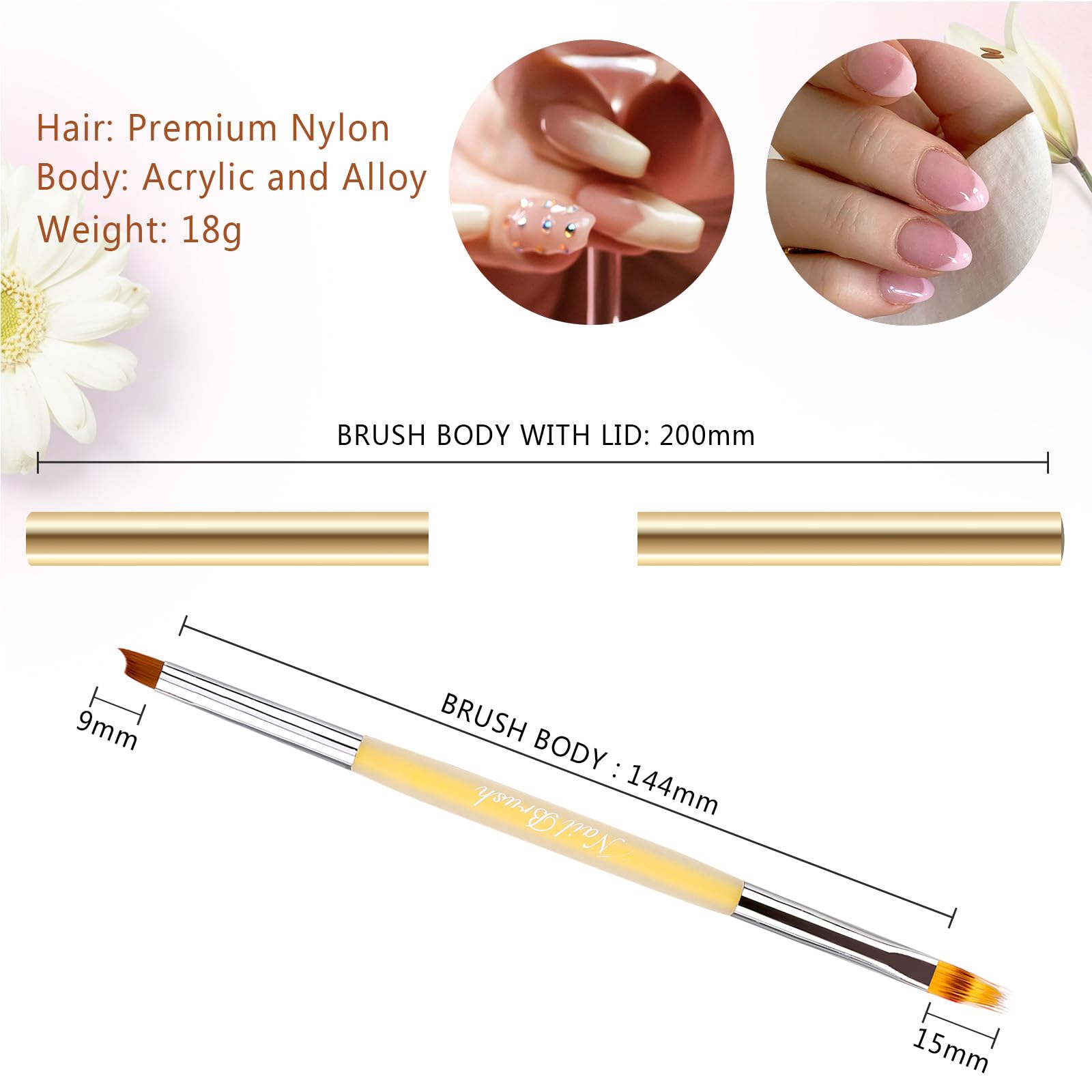 Pennelli Unghie Gel Ombre/French Professionali con Tappo Penna per Nail Art Semipermanente, LEA-SHALL Pennello Doppia Estremità 2 Teste Ombre/Francese Pennellino Ricostruzione Set