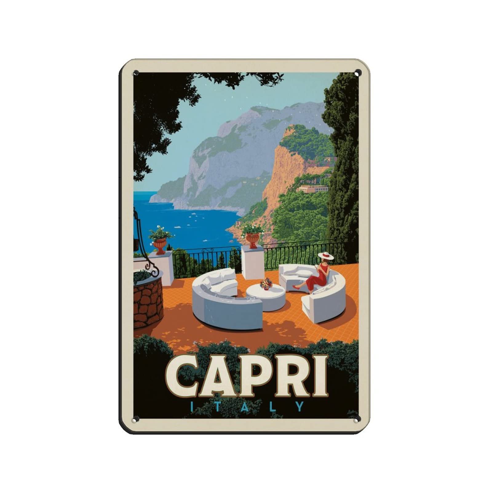 Azolid Funny Metal Tin Signs Italy Capri Vintage Signs Home Kitchen Rustic Travel Metal Signs Wall Art Decor 30X20cm