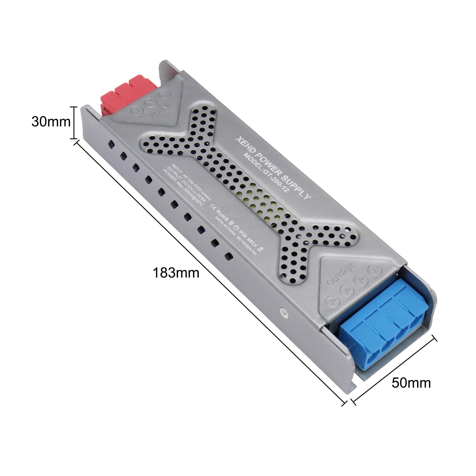Transformator LED 12 V 200 W zasilacz LED Driver do taśmy LED | Aluminiowa obudowa, zacisk ciśnieniowy 220 V do 12 V, zasilanie transformatora, zabezpieczenie przed zwarciem, przeciążeniem
