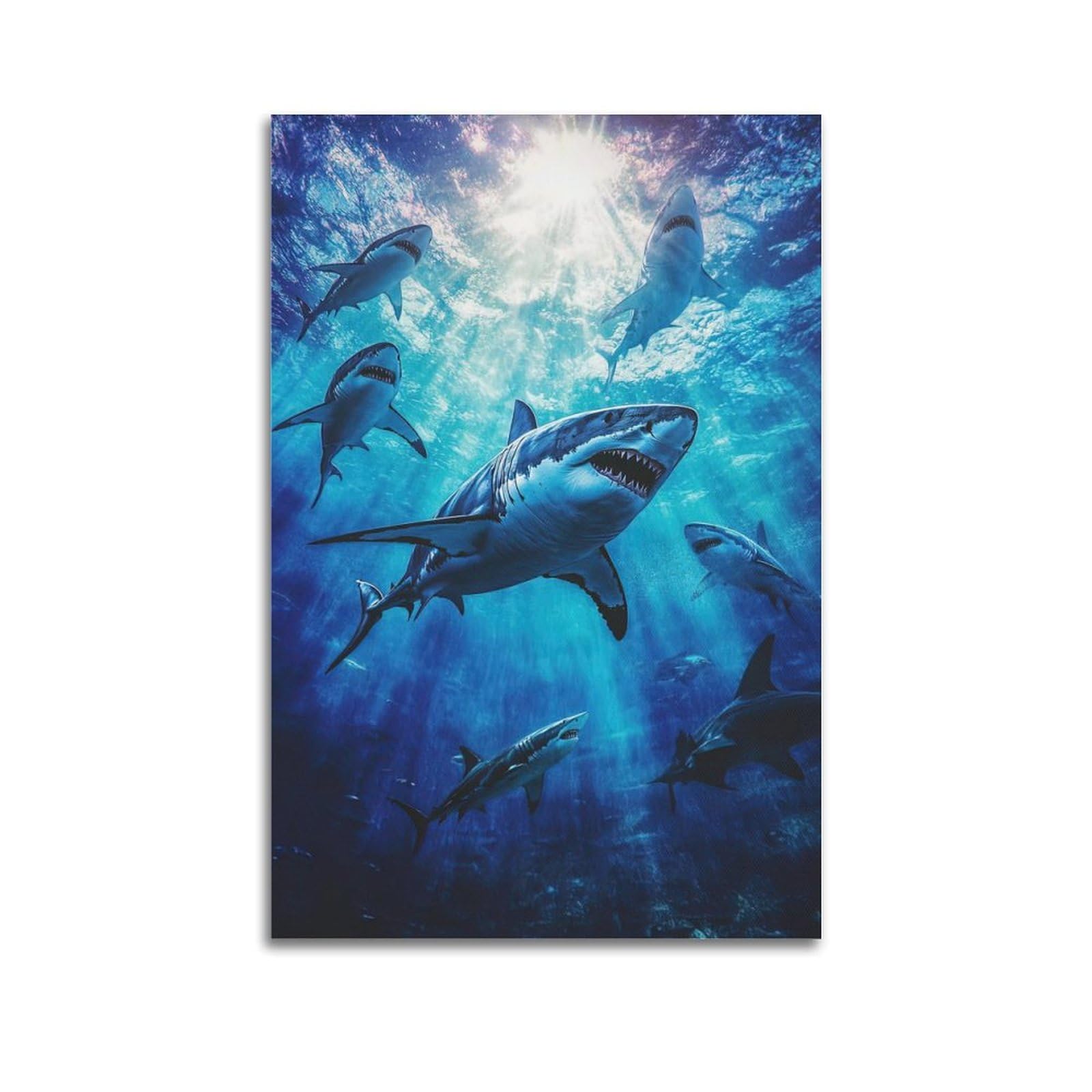 ZSZWHJ Animal Poster Sharks at The Bottom of The Sea Poster Decorative Painting Canvas Wall Posters And Art Picture Print Modern Family Bedroom Decor Posters 12x18inch(30x45cm)