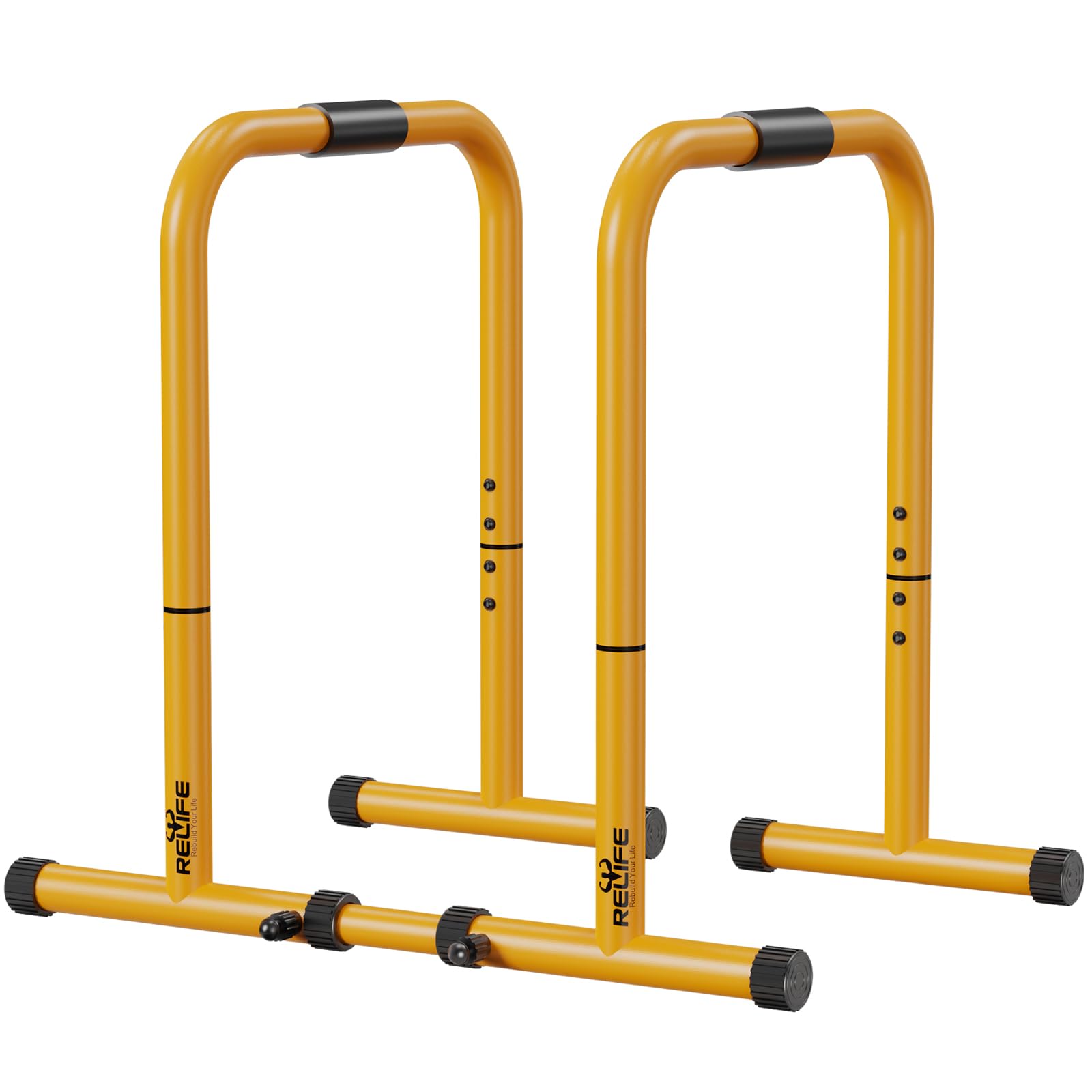 RELIFE REBUILD YOUR LIFE Dip Station Dip Bar Barren Parallettes Push Up Dip-Ständer Einstellbar Einstellbare Höhe Fitness Turnhalle Ausüben Calisthenics Equipment (Yellow)