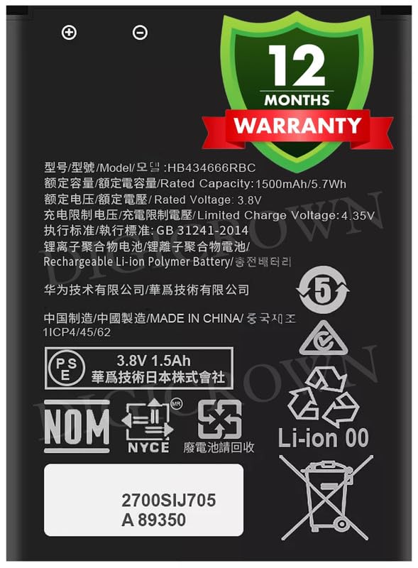 Image of Original HB434666RBC Battery Compatible for Huawei Airtel Vodafone Router 4G Hotspot Battery - (1500mAh) - 1 Year Warranty