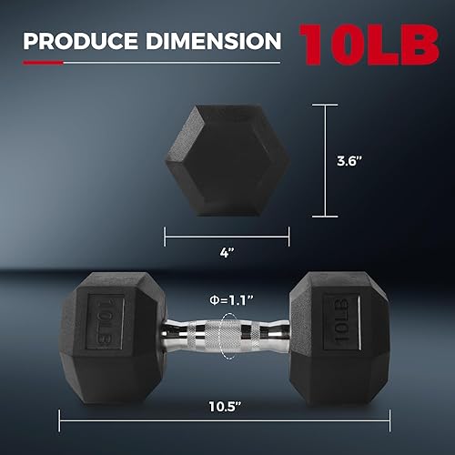 Miniatura 9 de RitFit Juego de mancuernas hexagonales con revestimiento de goma de 5 a 300 libras con estante opcional para gimnasio en casa, pesas de mano