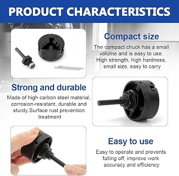 Mini Lathe Chuck Set, 3 Jaws Self-Centering Lathe Chucks, Z011 Extension Three Jaw Chucks and Connecting Rod Set, Electric Drill Chuck(Color:Black)