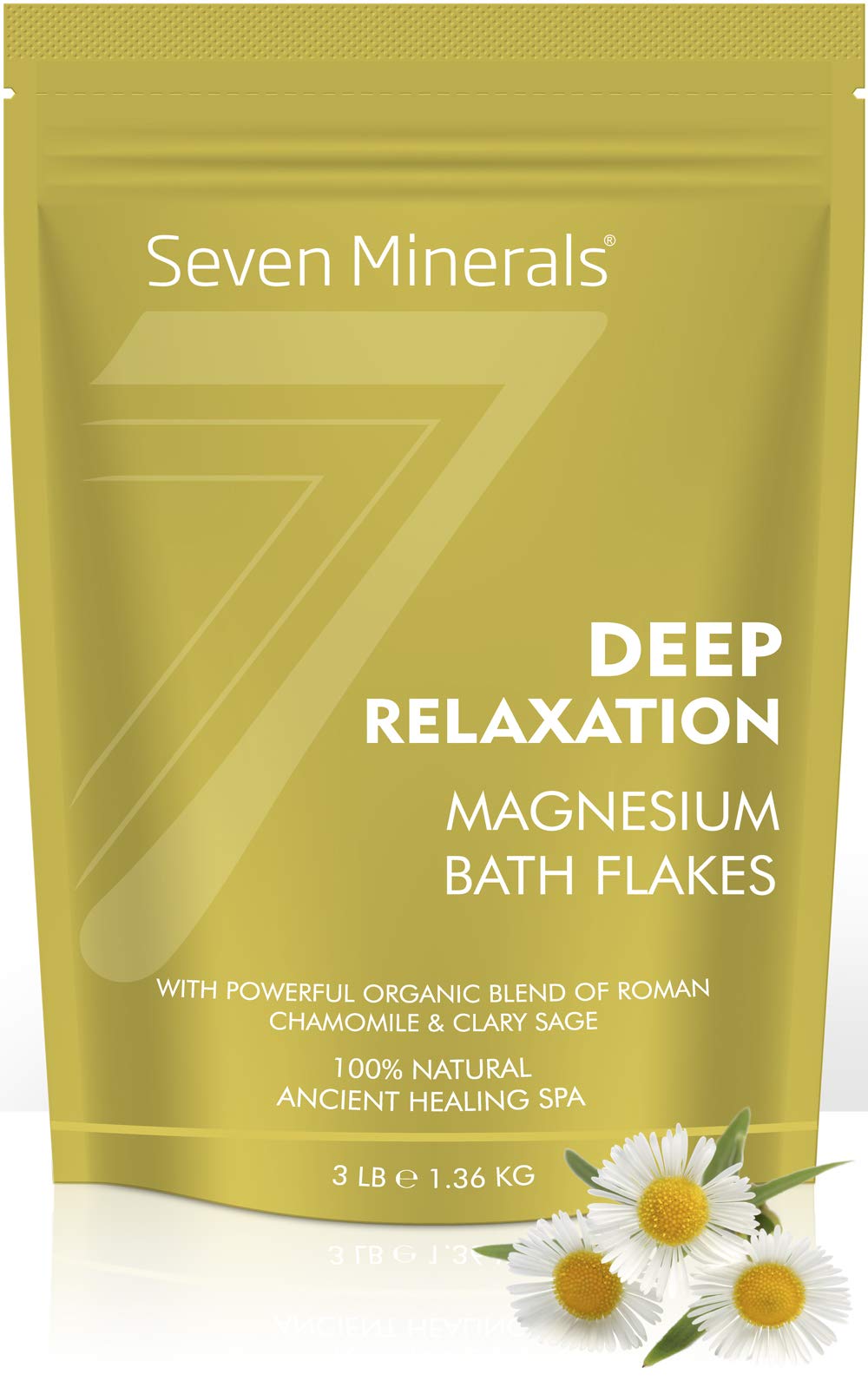 Seven Minerals Deep Relaxation Magnesium Chloride Flakes 3lb – Absorbs Better Than Epsom Salt - Unique Full Bath Soak Formula for Stress and Relaxing with Roman Chamomile & Clary Sage