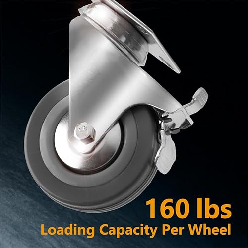 Miniatura 3 de POWERTEC Ruedas giratorias de 3 pulgadas con freno y cargas de 160 libras, ruedas de placa resistente, ruedas de goma de doble bloqueo para muebles,
