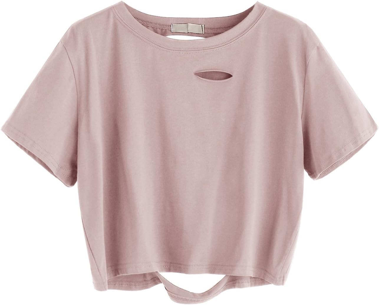 SweatyRocksWomen's Summer Short Sleeve Tee Distressed Ripped Crop T-Shirt Tops