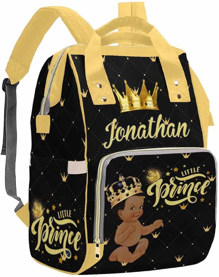 Artsadd Personalized Diaper Bag Backpack, Black Stars Crown Nappy Backpack Large Capacity Daypack Customized Multifunction Baby Bags for Daughter Granddaughter