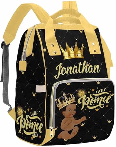 Miniatura 3 de InterestPrint Bolsa de pañales personalizada con nombre, bolsa de pañales personalizada con nombre, corona de príncipe dorado, bolsa de pañales