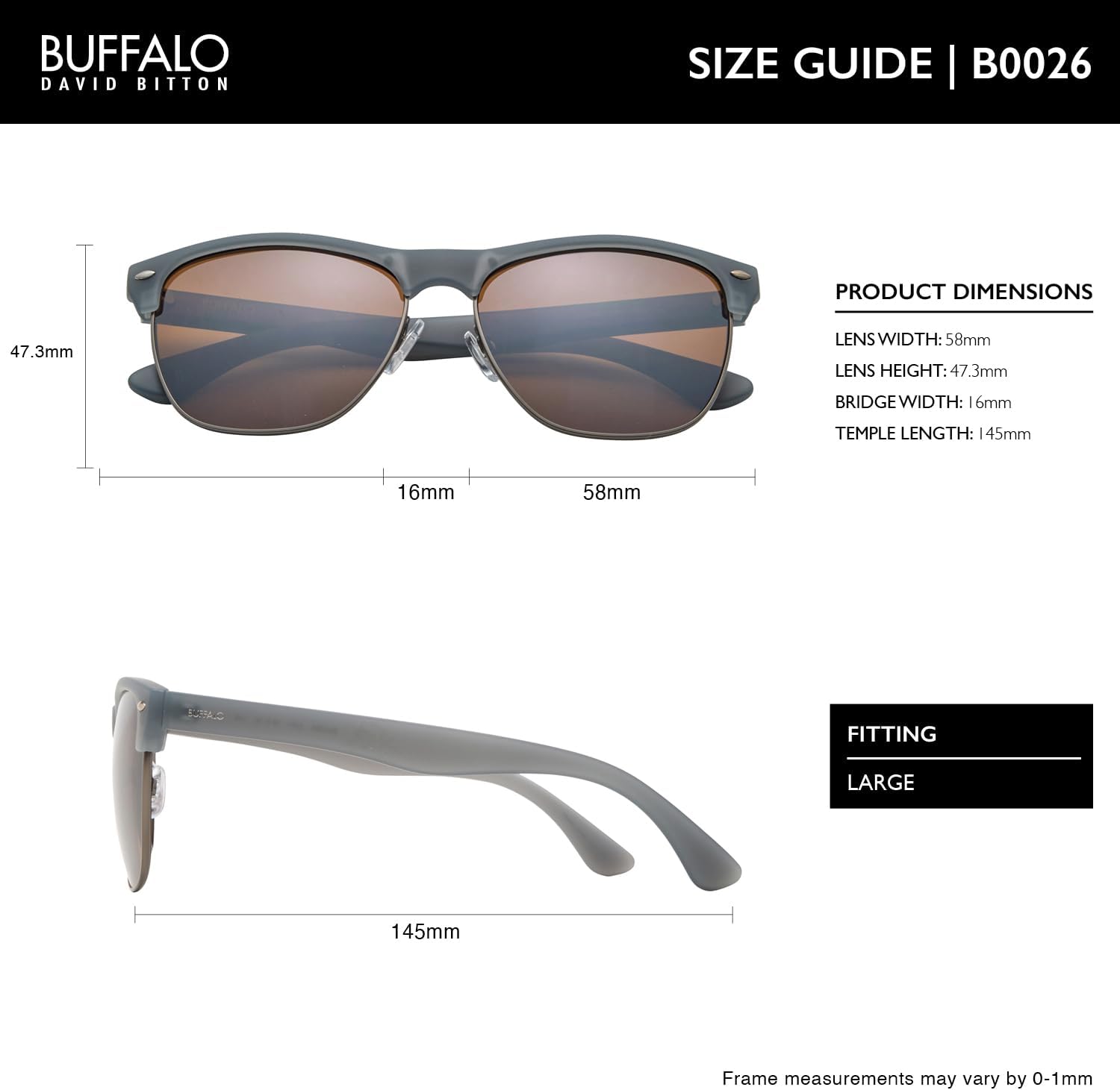 Buffalo David Bitton B0026S Mens Retro Square Sunglasses, 58 mm, Matte Crystal Grey - Image 4