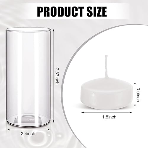 Miniatura 2 de Eaasty Jarrón cilíndrico de vidrio transparente alto para centros de mesa, jarrón flotante para mesa de flores con 12 velas flotantes para