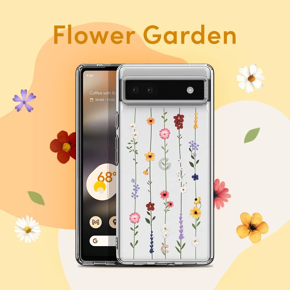 CYRILL Cecile Compatible with Google Pixel 6a Case 5G (2022), Clear with Floral Design for Women, Slim Fit Profile - Flower Garden