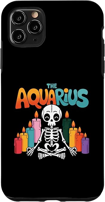 iPhone 11 Pro Max The Aquarius retro 70s cartoon Halloween Skeleton Horoscope Case