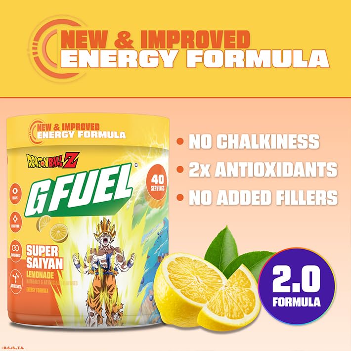 Image of G Fuel Dragon Ball Z Energy Drink Powder, Pre Workout Caffeine Mix for Gaming, Sugar Free Focus Amino, Vitamin + Antioxidants, 9.9oz (Lemonade, 40 Servings)