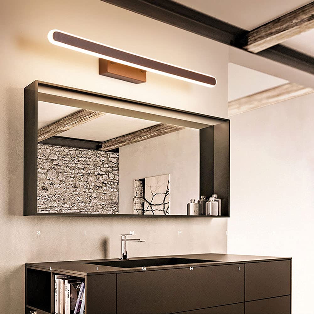 Jadssox Barra luminosa a specchio a LED Apparecchio di illuminazione lineare per bagno Lampada da parete per trucco con finitura marrone, Luci per specchio per trucco a striscia lunga Applique per tru