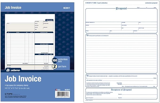 Amazon.com : Adams Job Invoice Forms, 2-Part Carbonless, for Service ...