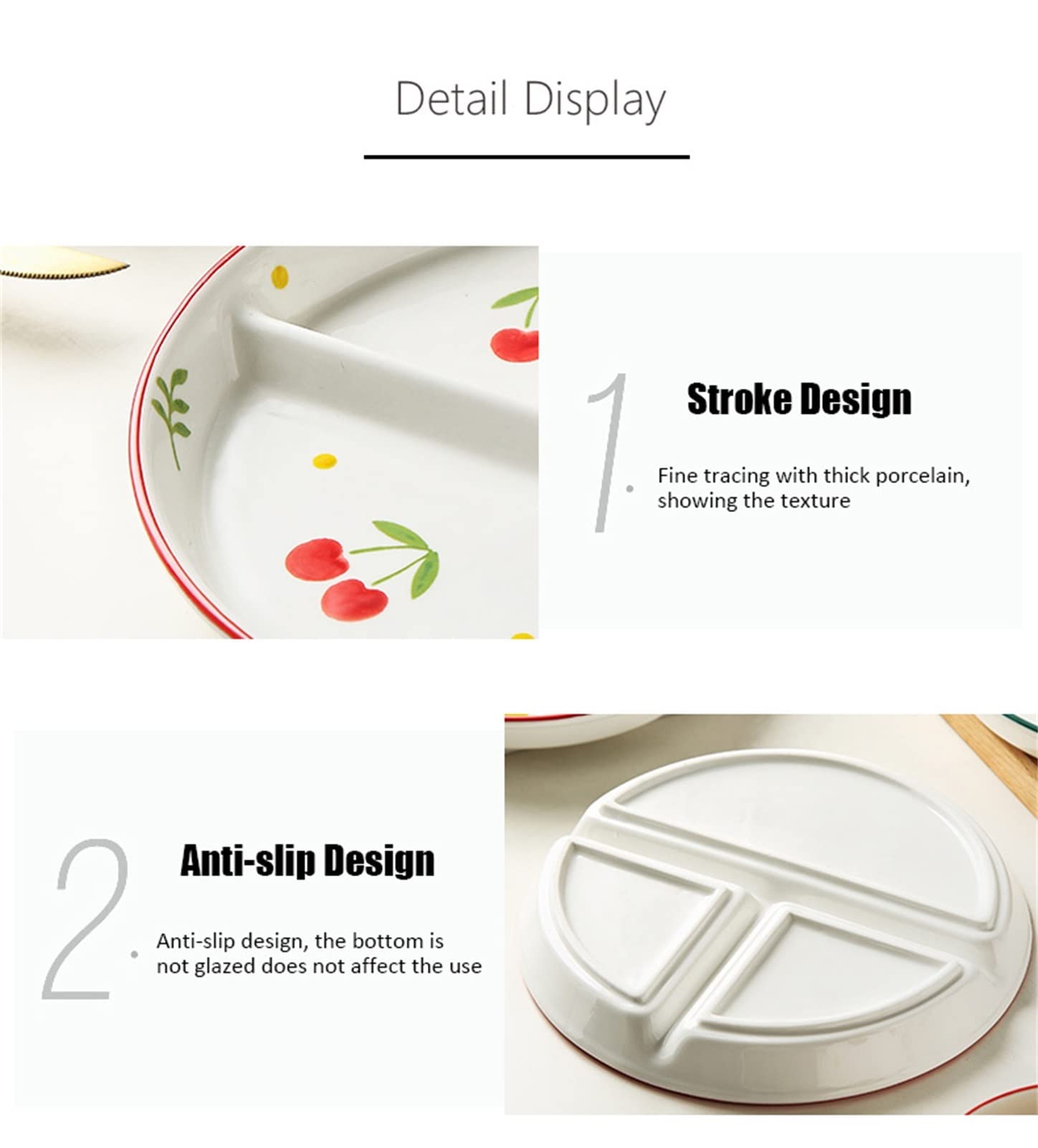 Juego de 3 cubiertos bariátricos para control de porciones, plato dividido y cuencos de sopa para control de peso, elegante color blanco con patrón de frutas, perfecto para una alimentación saludable