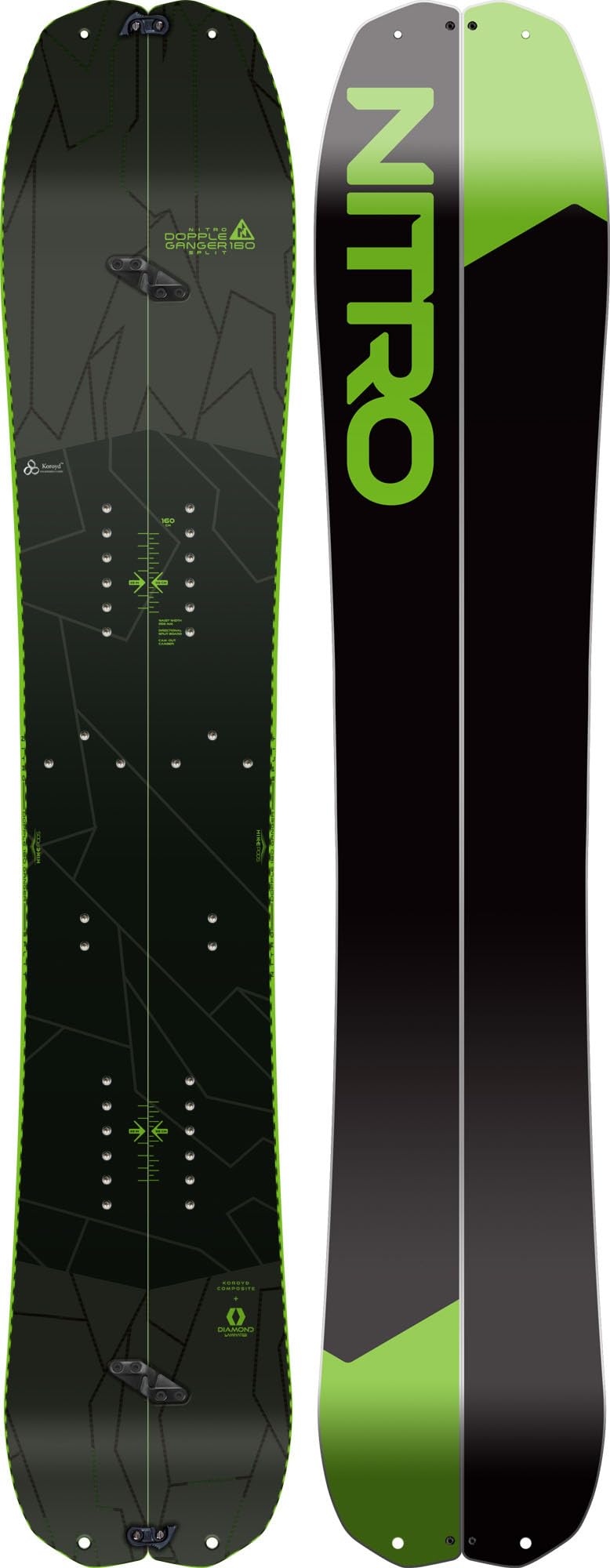 Nitro Snowboards Unisex - Adulti Double Board Allmountainboard, Directional Splitboard, Cam-Out Camber, All Terrain, Mid-Wide, leggero grazie alla tecnologia Koroyd Core