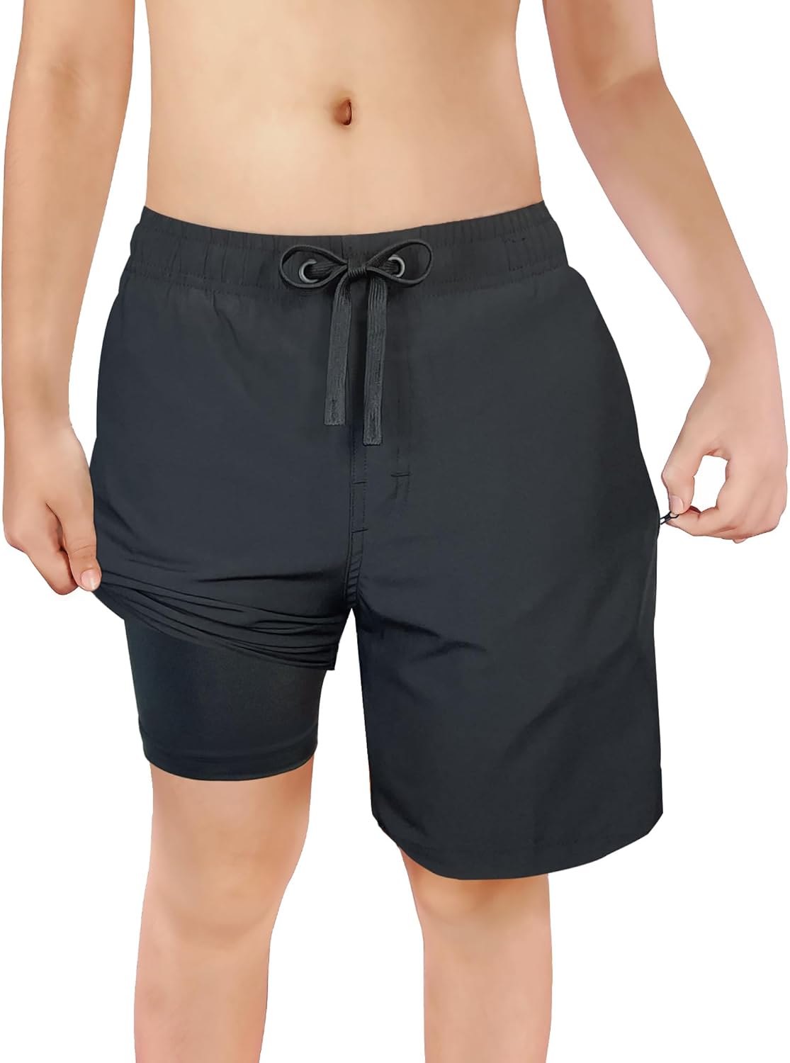 LUCOWEE Boys Swim Trunks Zipper Pockets Compression Liner Anti Chafe Swimsuit Bathing Beach Shorts Surf Quick Dry UPF 50+