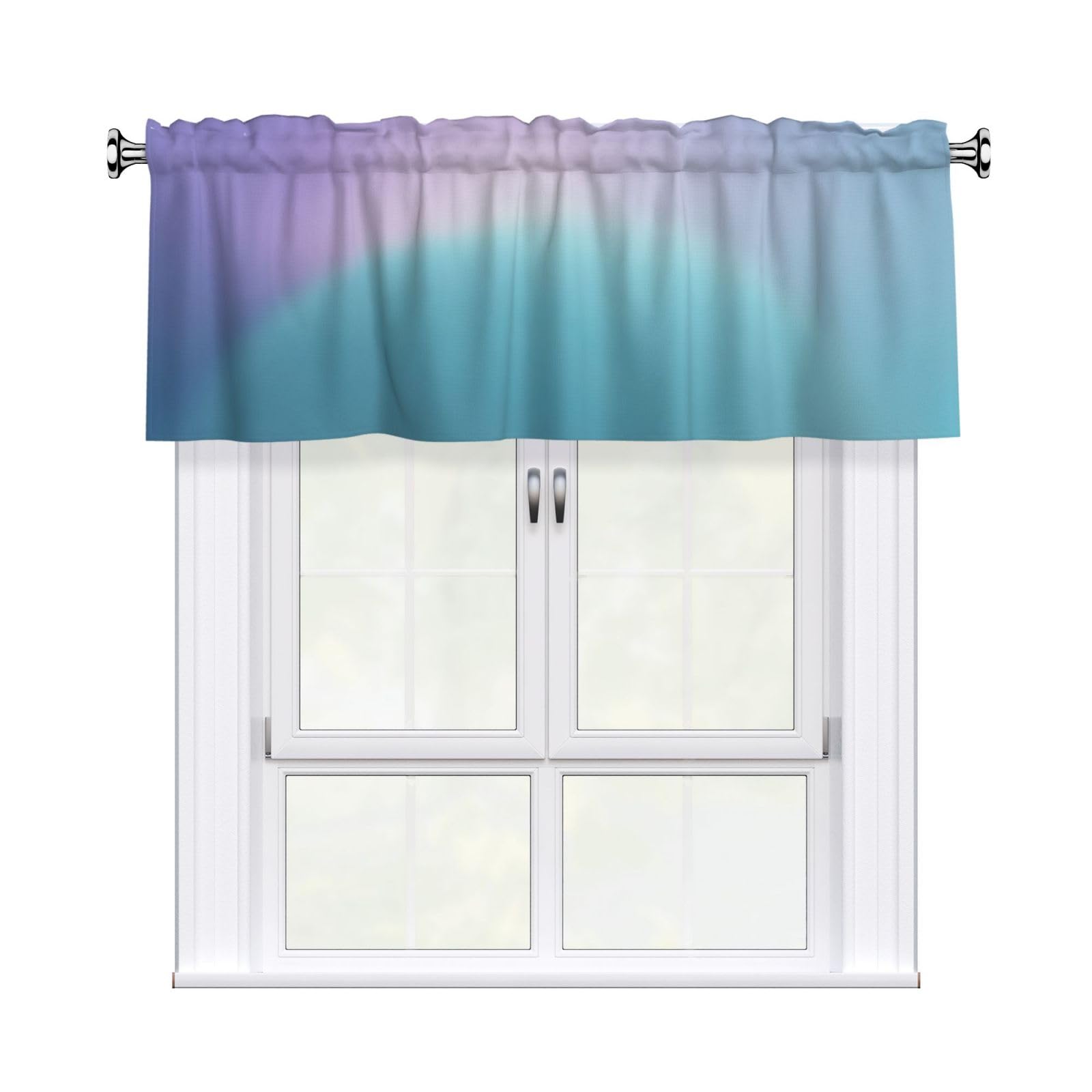 Woshuwo Abstract Gradient Teal Blue To Pastel Lavender Valances For Windows Rod Pocket Window Treatment Short Curtains For Kitchen Living Room Bedroom Decor 54x18in